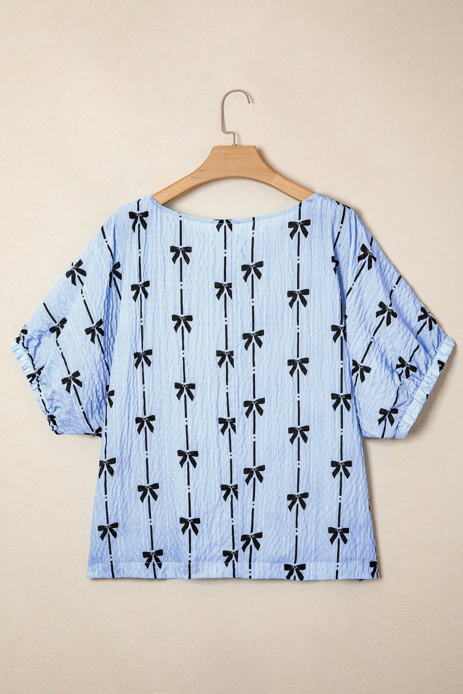 Beau Blue Bow Print Puff Short Sleeve Top